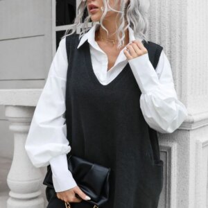 Maxct &V-Neck Sleeveless Sweater Vest with Pocket