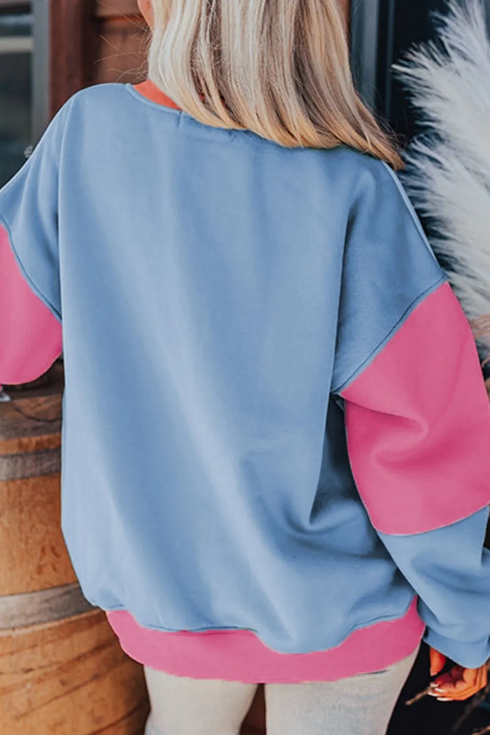 Maxct &Color Block Round Neck Long Sleeve Sweatshirt