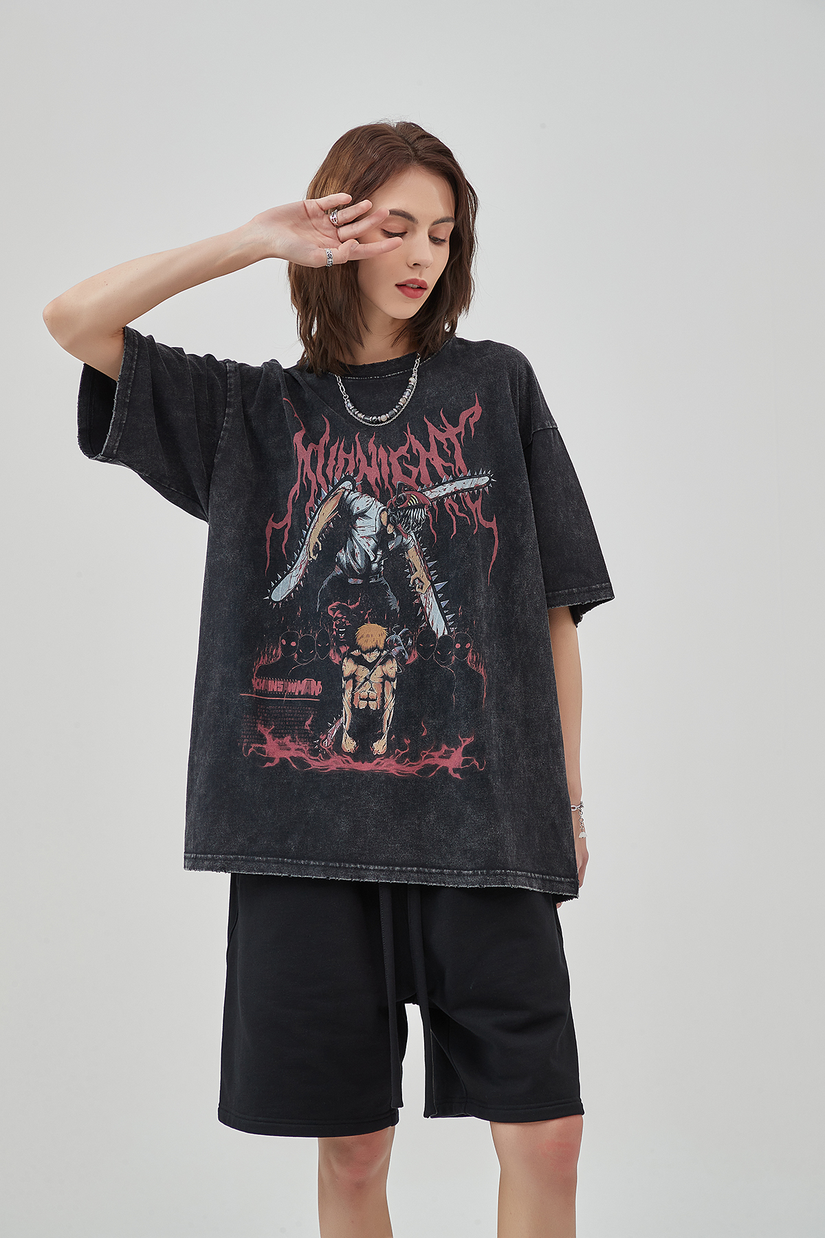 Men's Washed T-Shirt Hip Hop Streetwear Japanese Anime Graphic T Shirt Harajuku Cotton Casual Tshirt new Summer Short Sleeve Tees