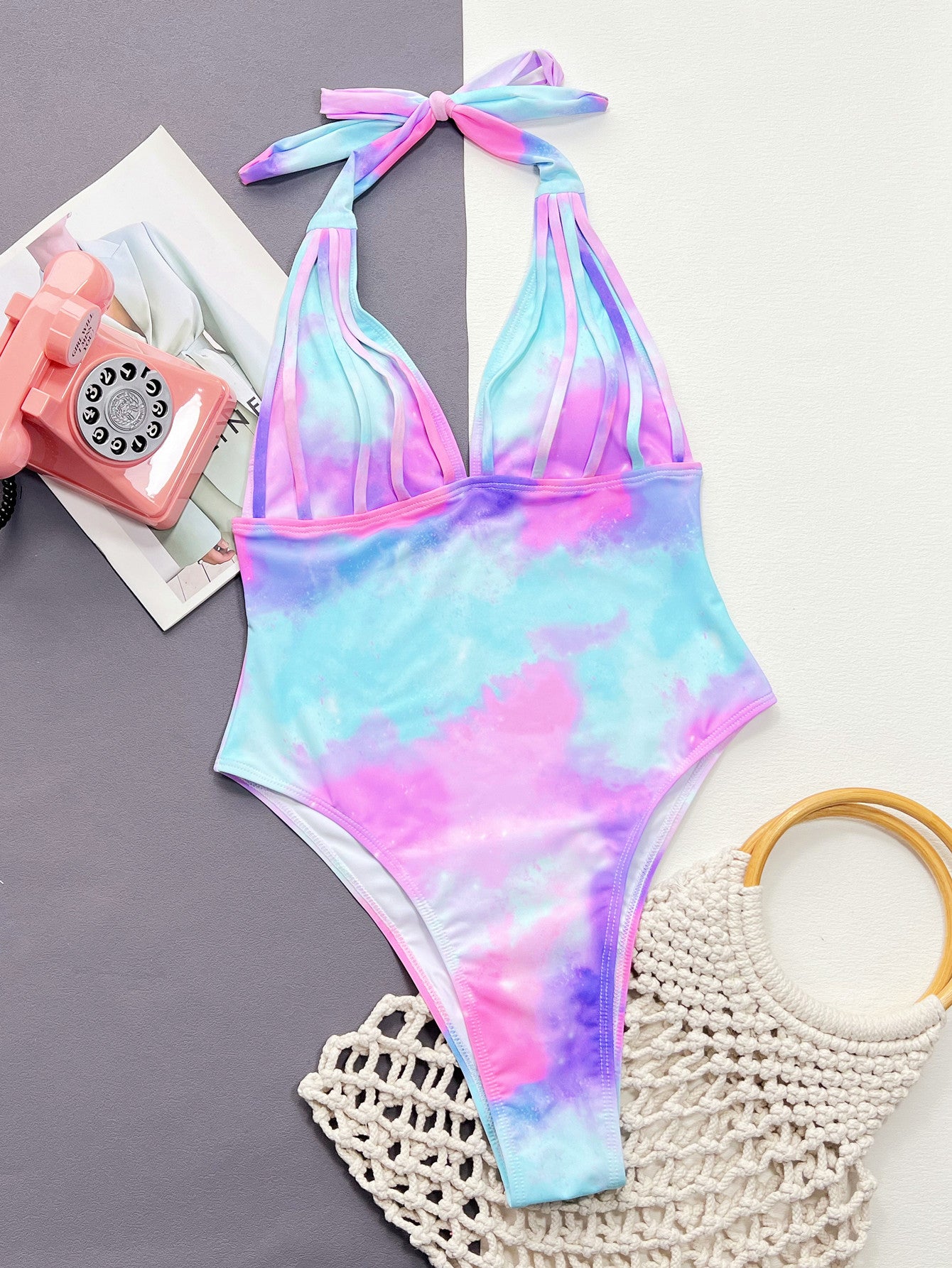 Maxct &Tie-Dye Halter Neck One-Piece Swimsuit