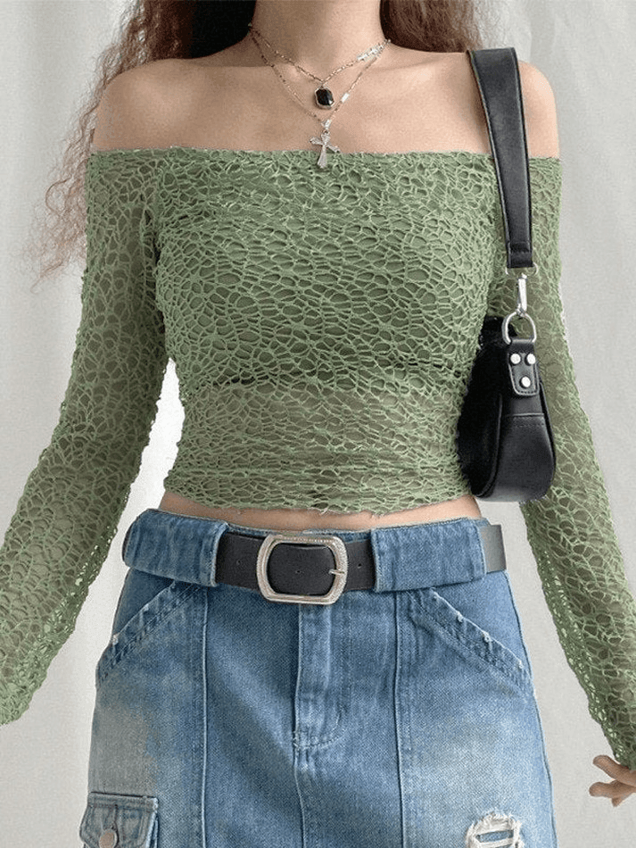Maxct Off Shoulder Mesh Long Sleeve Blouse