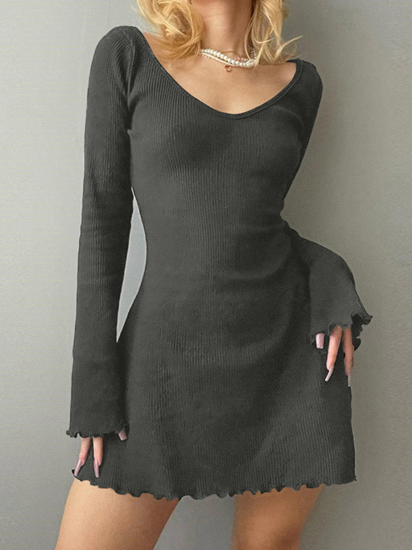 Simple Knitted Long Sleeve Mini Dress Maxct
