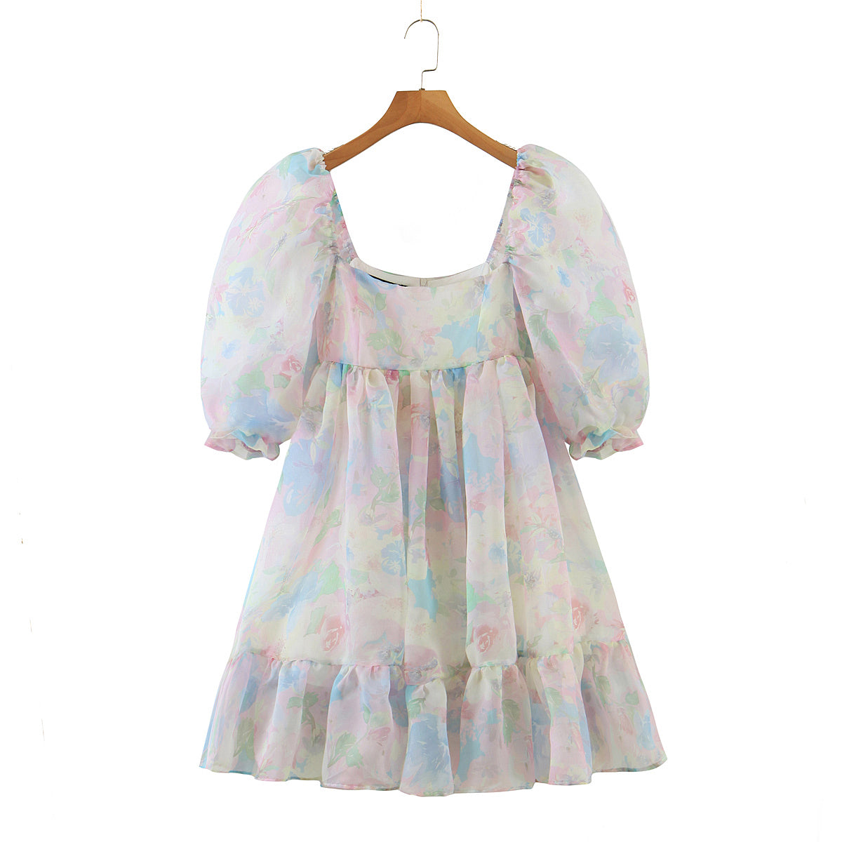 Watercolor Floral Puff Dress Maxct