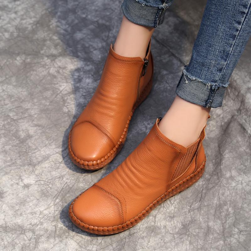 Maxct Women Pleated Soft Soled Flat Ankle Boots