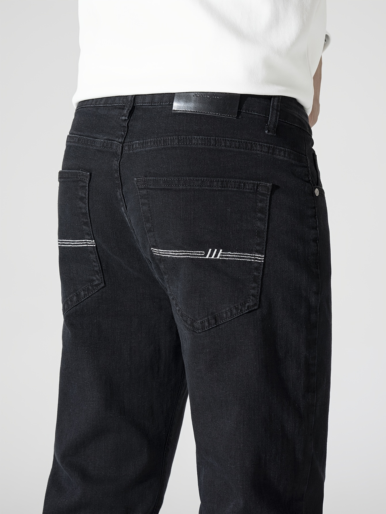 Men's High Stretch Jeans For Business, Slim Fit Denim Pants With Pockets For Spring Fall