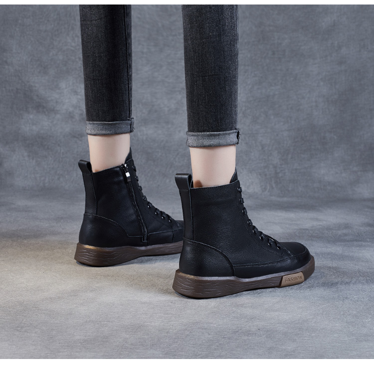 Handmade Retro Leather Ankle Boots: Women's Winter Flats - true deals club