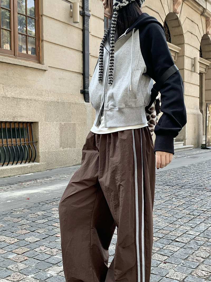 Grey Cropped Hoodies Zip Up Long Sleeve Sweatshirt Cardigan Oversized Autumn Fashion Wide Leg Track Pants Two Piece Sets