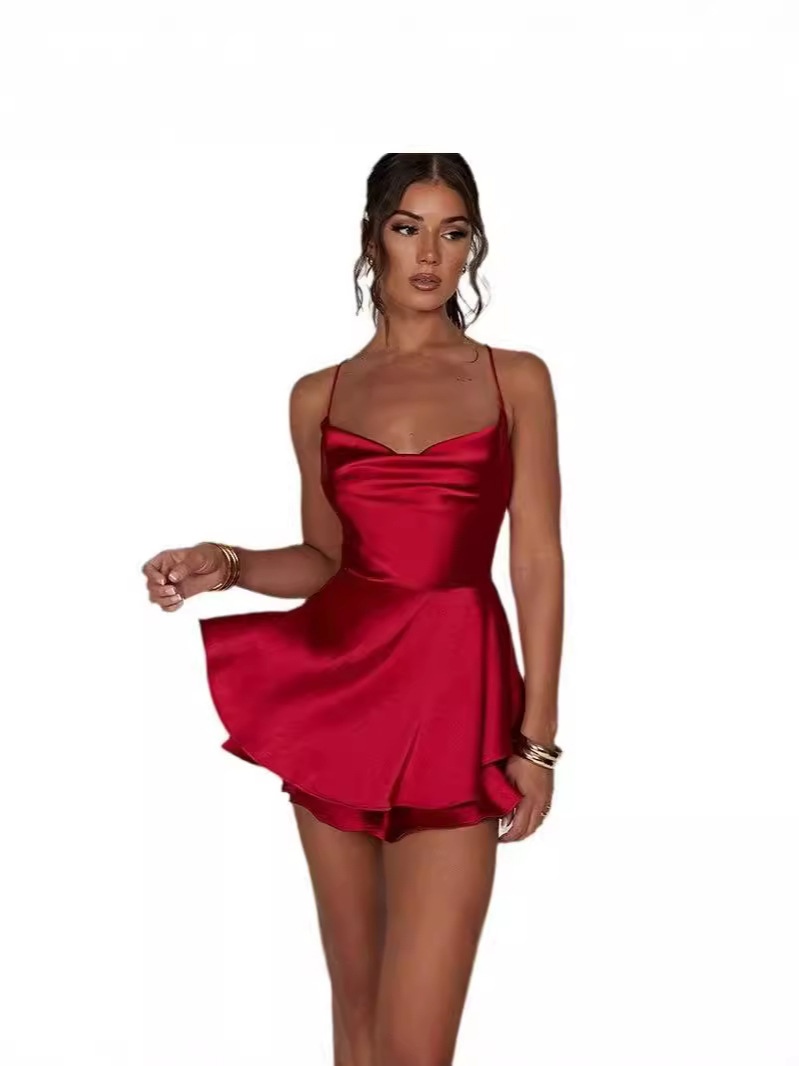 Maxct Women's Short Style Xia Xin Style Bare Back Sexy Fashion Satin Satin Dress