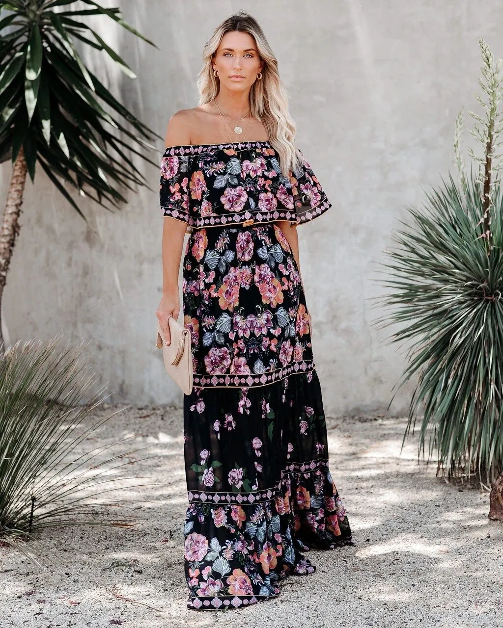 Maxct Printed Vintage Long Dresses For Women Sexy Off-Shoulder Ruffle Fashion Boho Party Maxi Dress Ladies Beach Sundress 9967