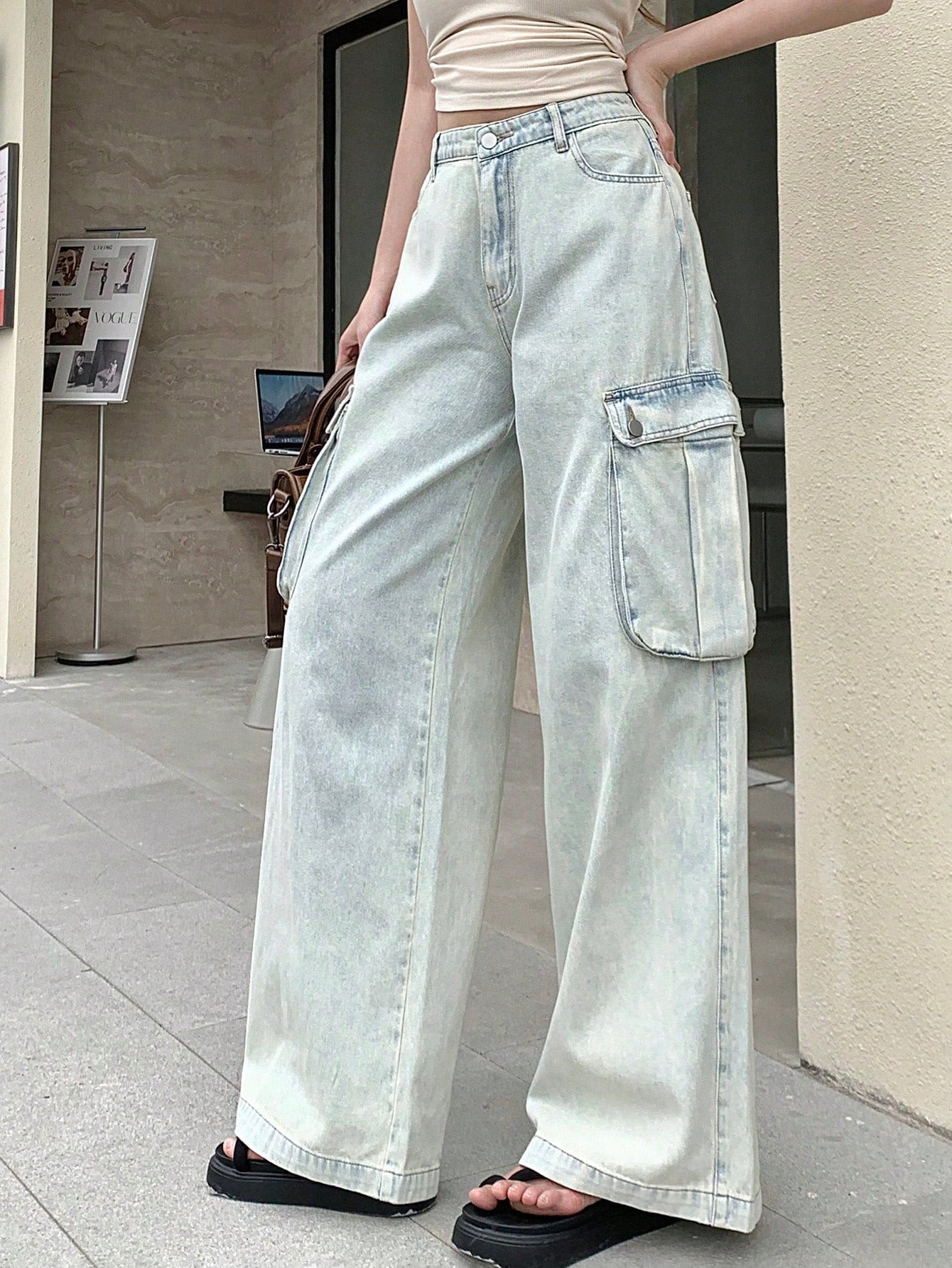 Maxct Women Fashionable High Waisted Wide Leg Denim Pants With Pocket Design - Image 6