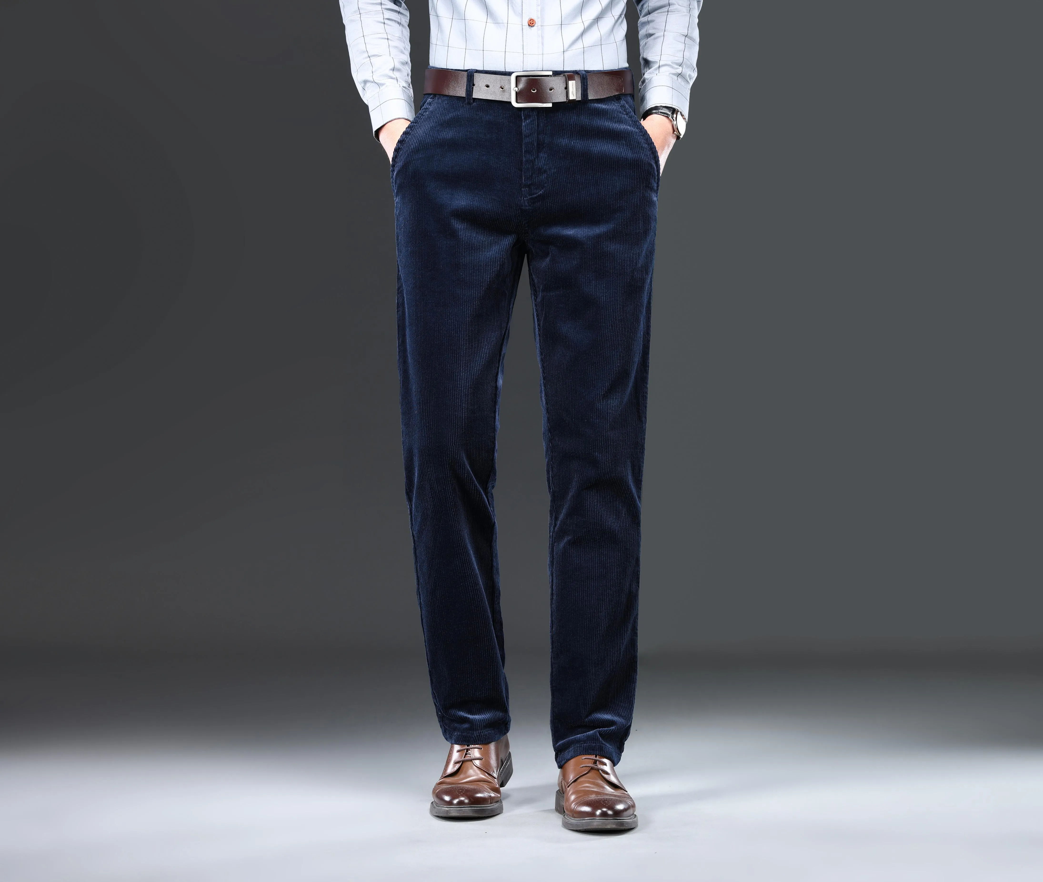 Men's Corduroy Pants For Business, Formal Stretch Straight Leg Pants For Fall Winter