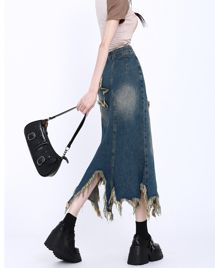 Aesthetic Star Long Denim Skirt Maxct