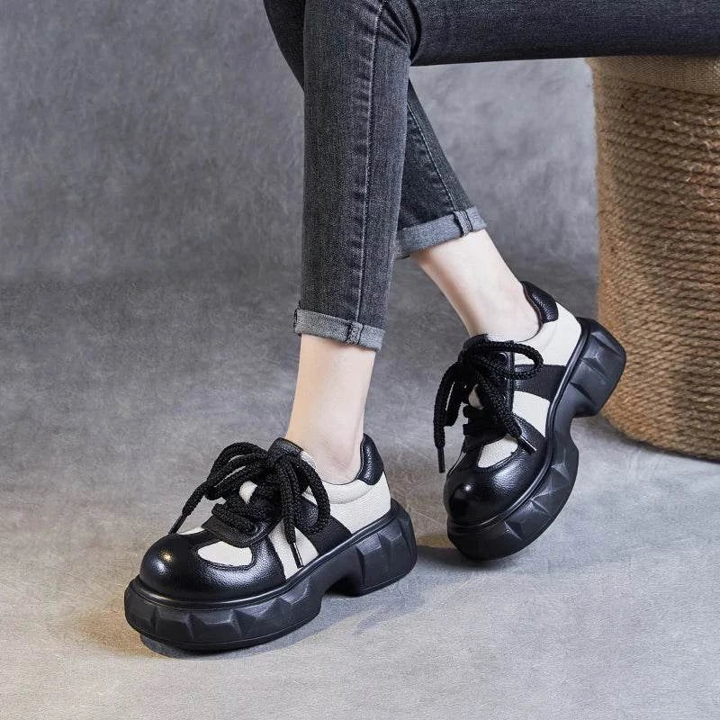 Retro Women's Sneakers - Mixed Colors Leather Wedges Maxct