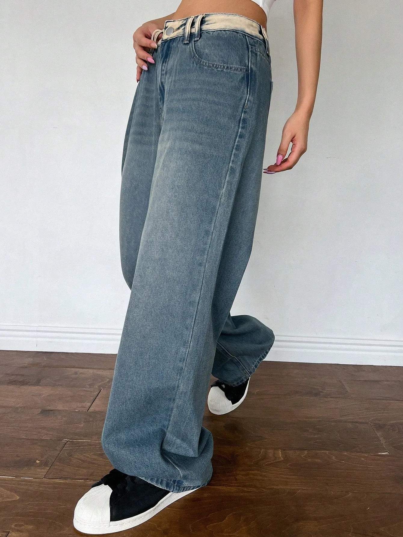 Maxct Women Everyday Casual Loose Wide Leg Denim Pants With Pockets