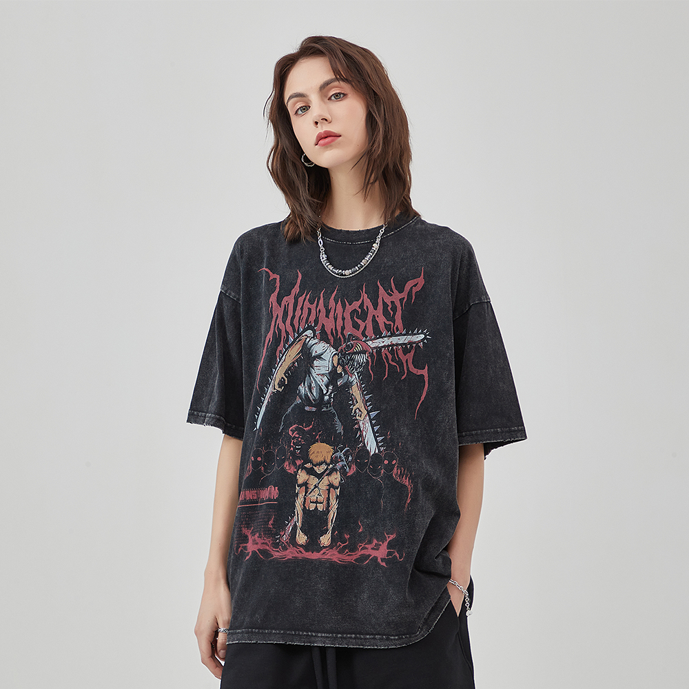 Men's Washed T-Shirt Hip Hop Streetwear Japanese Anime Graphic T Shirt Harajuku Cotton Casual Tshirt new Summer Short Sleeve Tees