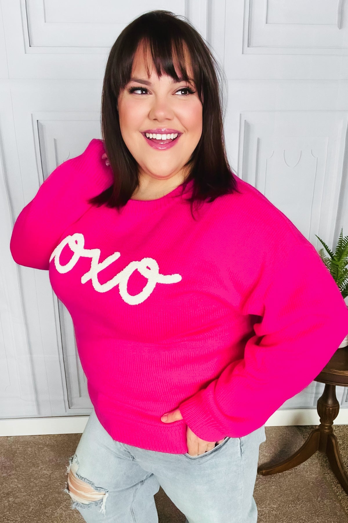Maxct &Love In the Air Fuchsia "Xoxo" Embroidered Sweater