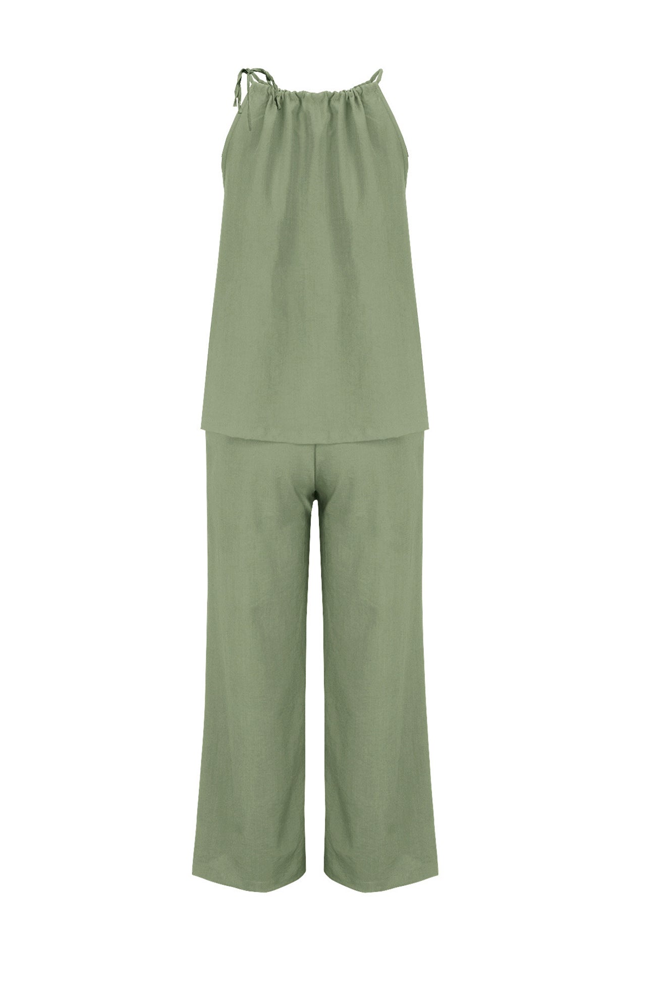 Maxct Cotton Linen Tie-up Tank Pants Suits