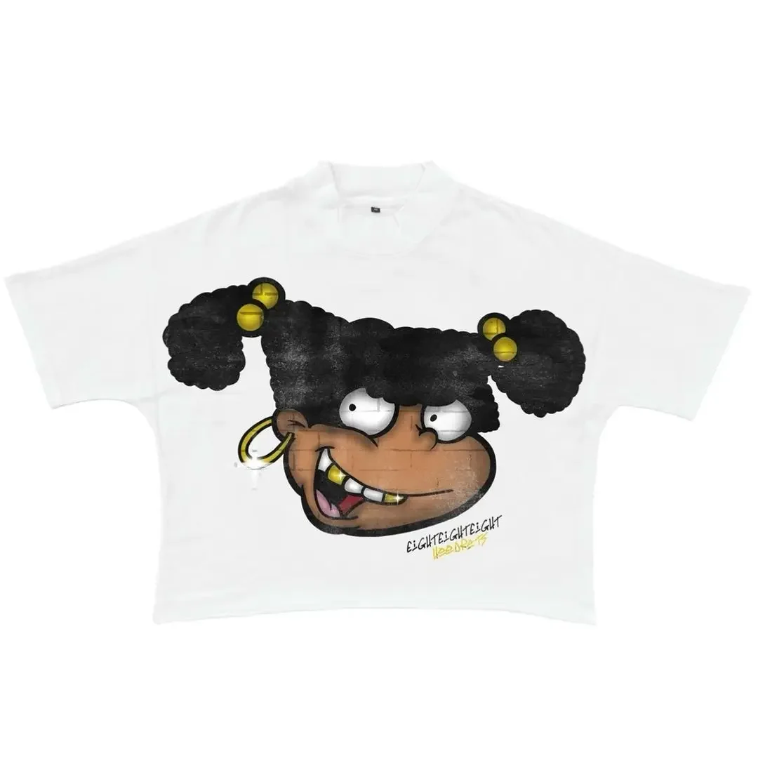 Maxct Anime Harajuku Cartoon Print T-shirt Women Y2k style top Street clothing Oversized T-shirt Goth T-shirt vintage women clothing