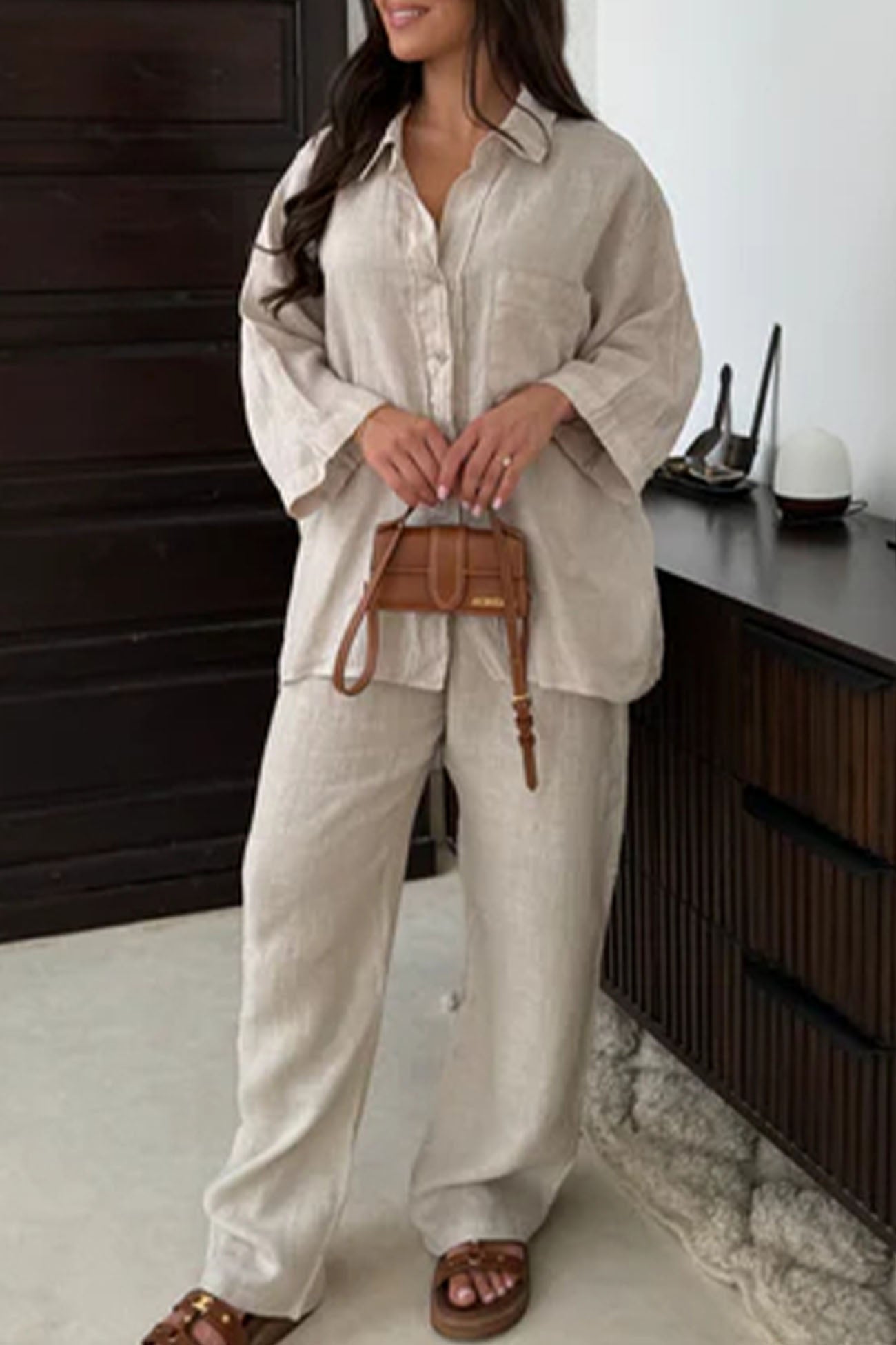 Maxct Lapel Button Shirt Long Pant Set