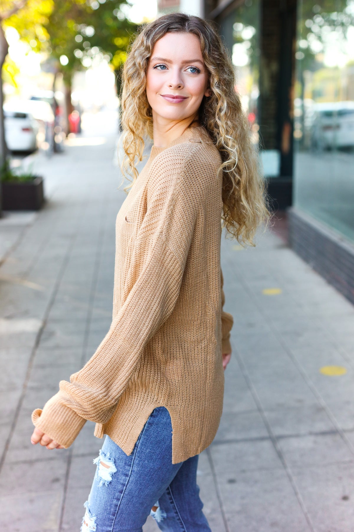 Maxct &Classy Chic Taupe Mock Neck Chest Pocket Knit Sweater