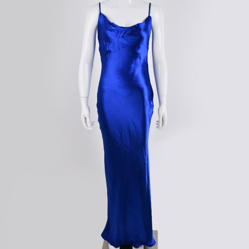 Elegant Satin Backless Long Dress For Women Gown Summer Spaghetti Strap Sleeveless Night Club Party Long Dress Vestido
