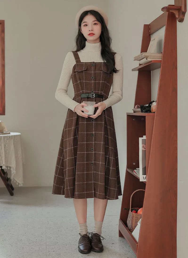 Button Up Plaid Cami Midi Dress Maxct