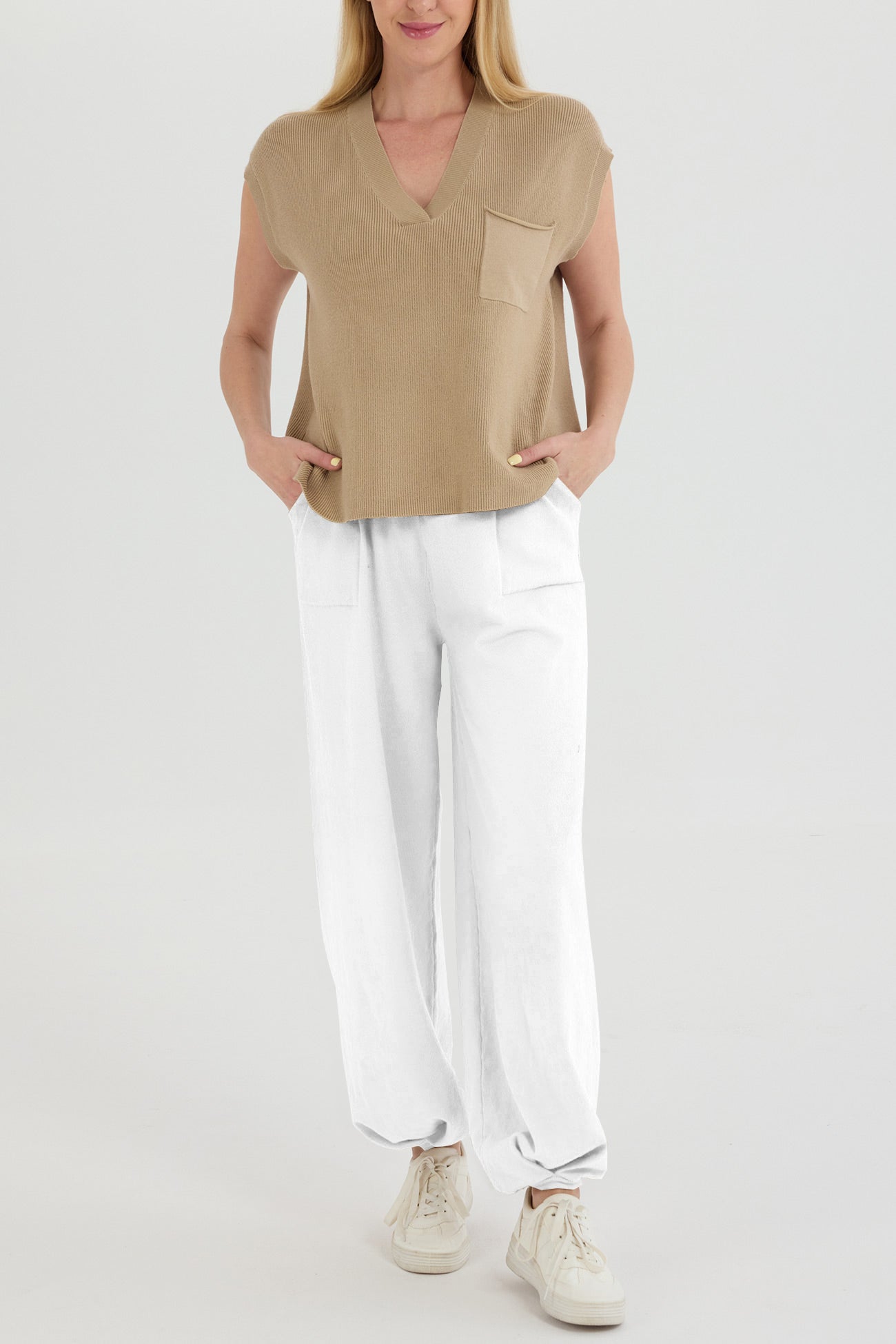 Maxct V Neck Knit Tank Top Pants Suits - Image 13