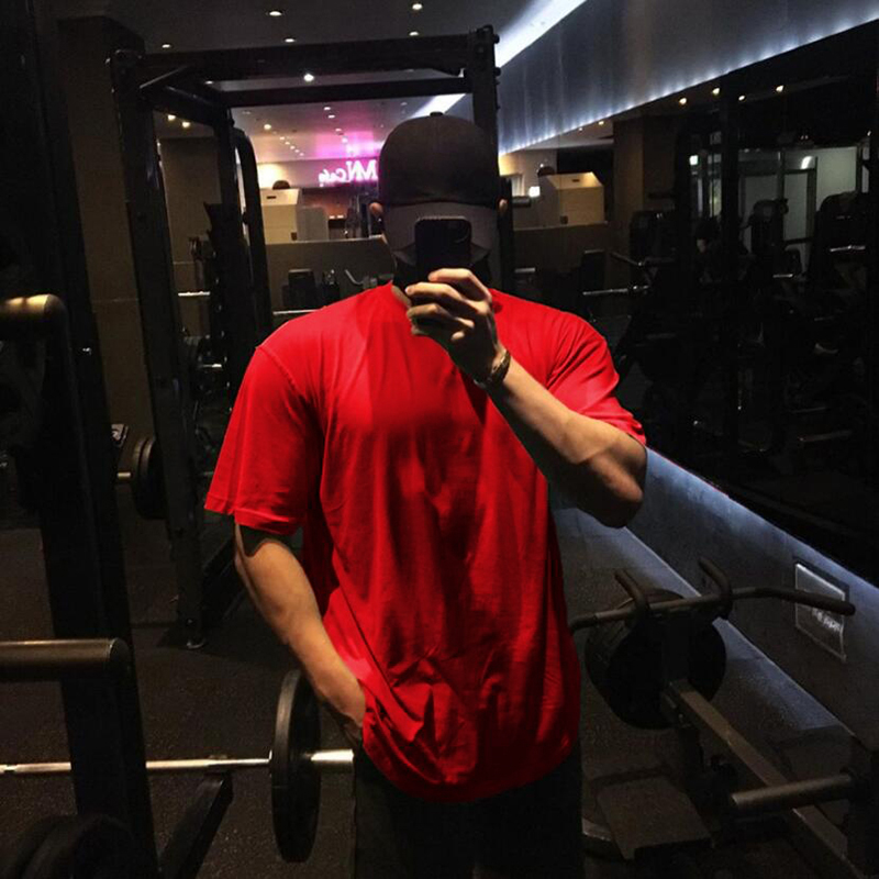 Plain Gym Clothing Fitness Mens Oversized T Shirt Outdoor Hip Hop Streetwear Loose Half Sleeve T-shirt Bodybuilding Tee Shirt