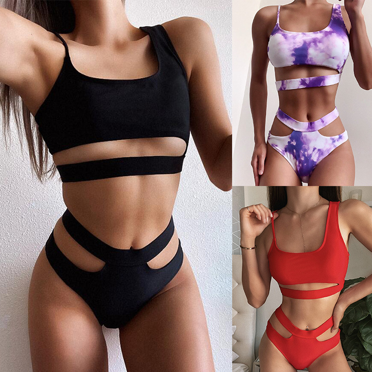 Cut Out Pure Color Bikini Fashion Bikini Fashion Sexy Split Swimsuit Women Swimsuit