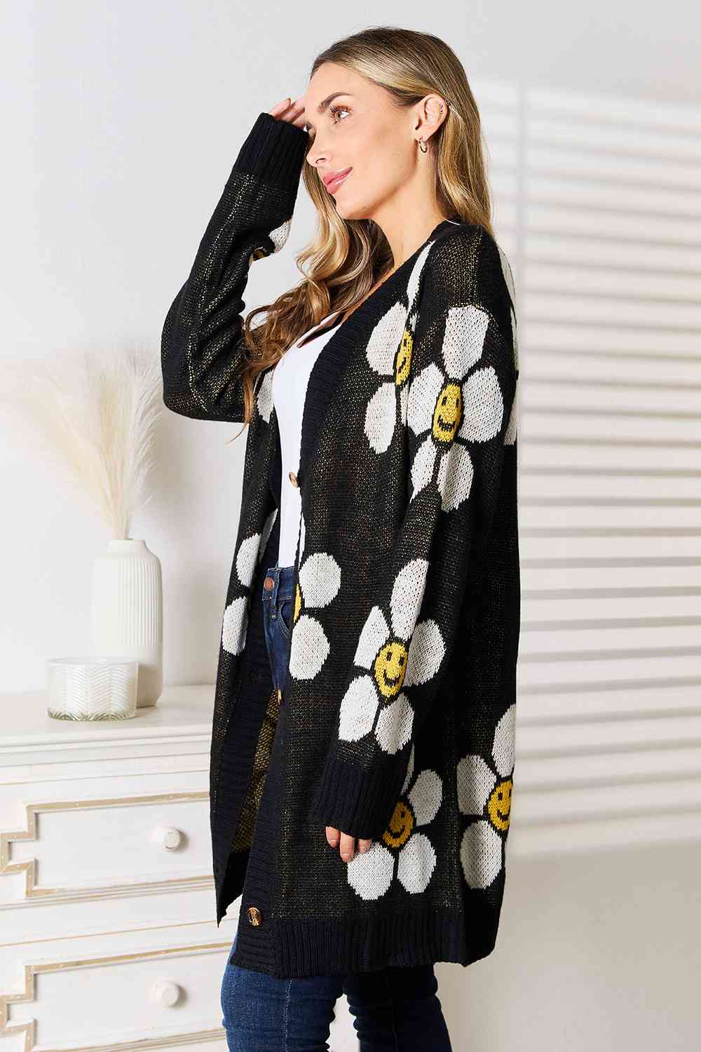 Maxct &Double Take Floral Button Down Longline Cardigan