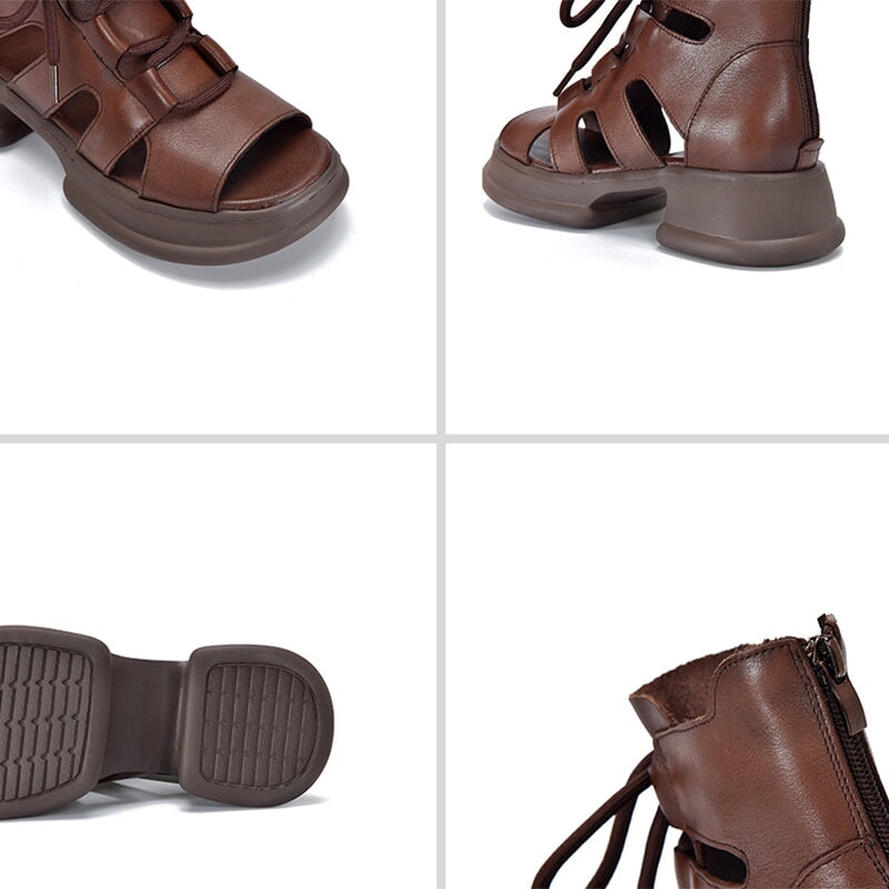 Genuine Platform Sandals Lace Up Retro Peep Toe Gladiator Sandals Maxct