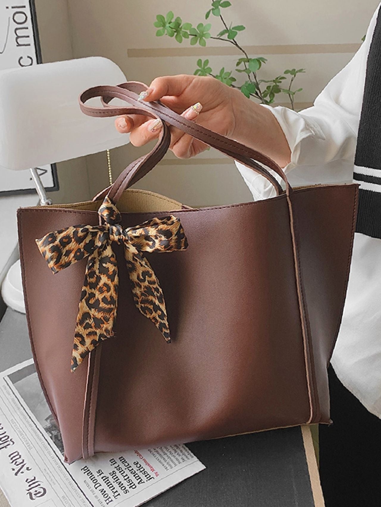 Maxct - Twilly Scarf Decor Shoulder Tote Bag  - Women Tote Bags