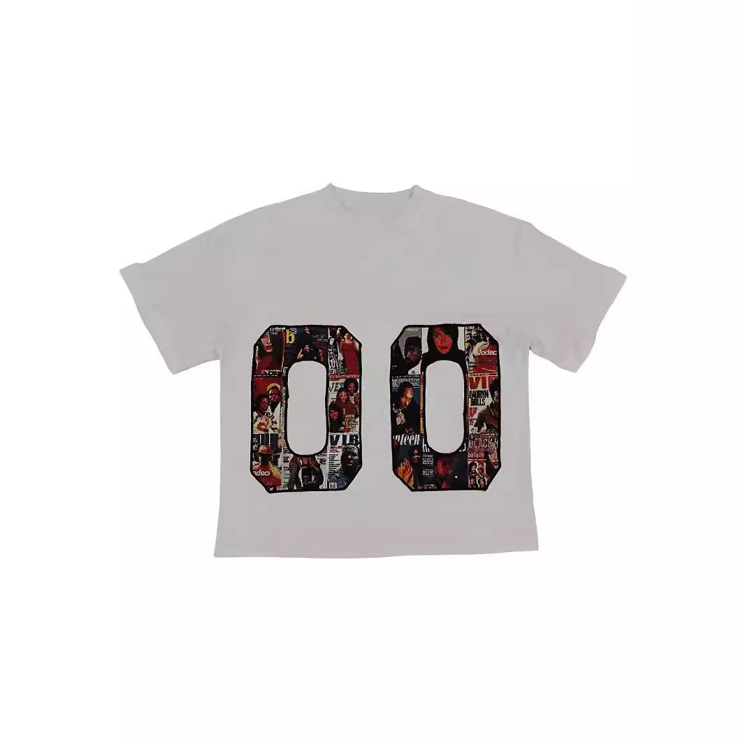 Maxct 90S Streetwear Y2K Summer New American Large Digital Figure Printed Mesh Transparent Loose Top Men'S And Women'S T-Shirt