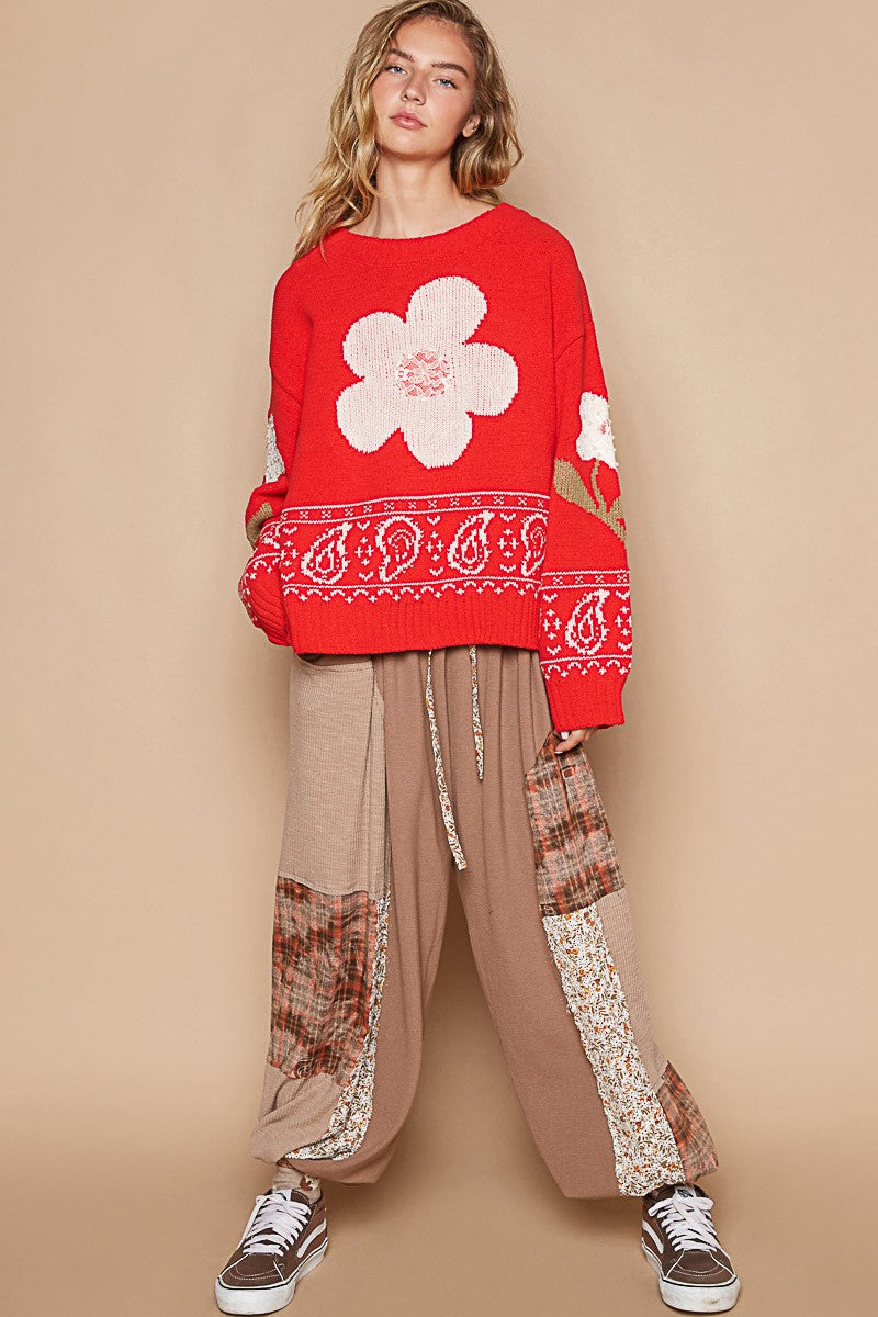 Maxct &POL Flower Lace Patch Long Sleeve Sweater