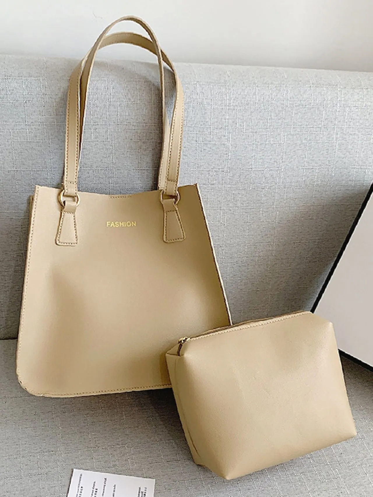 Maxct - Letter Graphic Shoulder Tote Bag with Inner Pouch  - Women Tote Bags