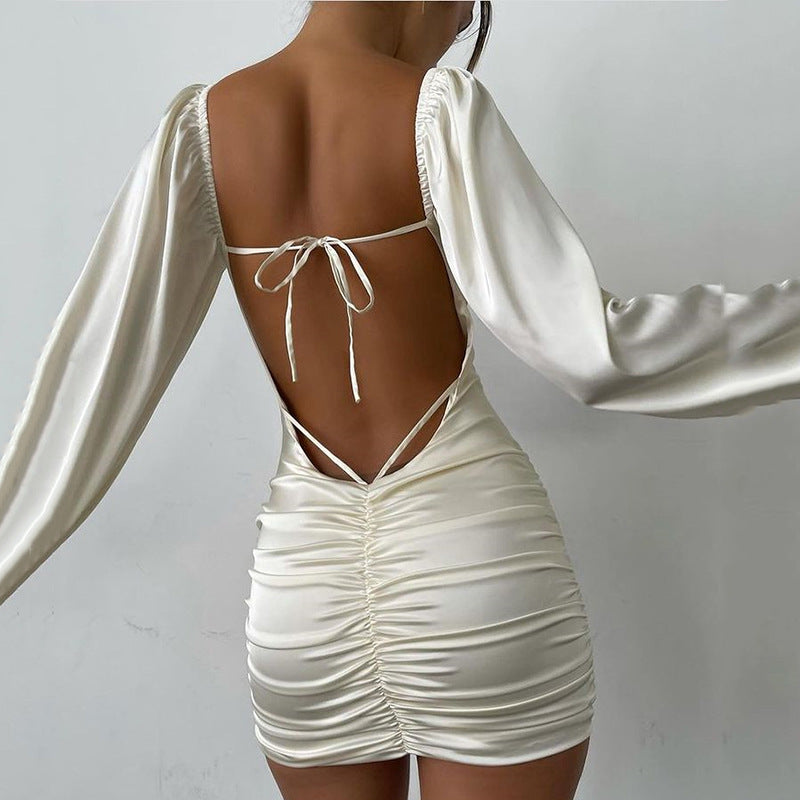 Maxct homecoming dresses Fashion Backless Square Collar Tight Hip Bag Dress Sexy Ladies Dress Prefel