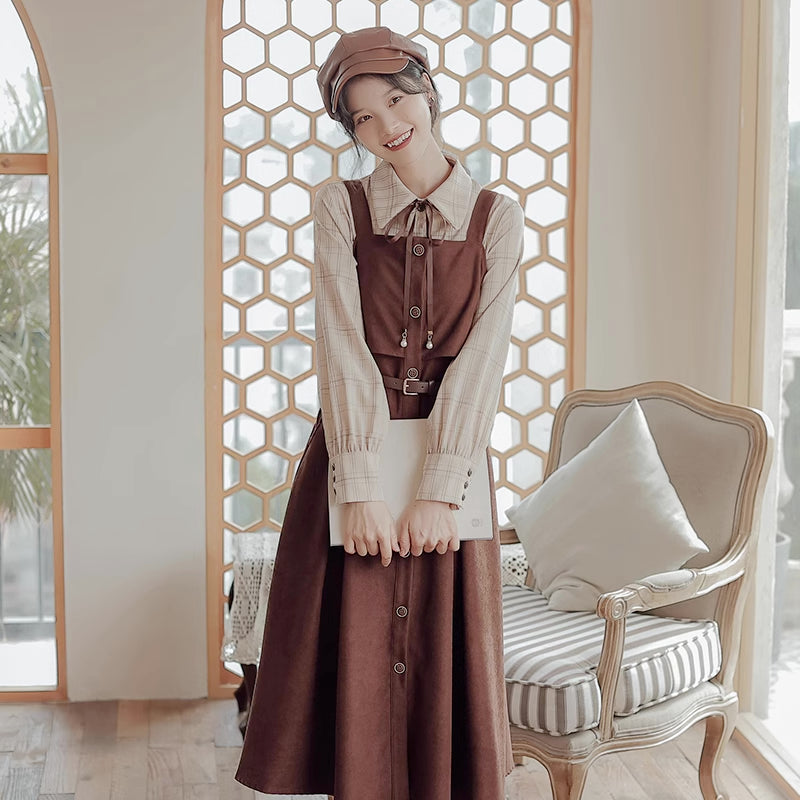 Suede Button Up Cami Pinafore Dress Set Maxct