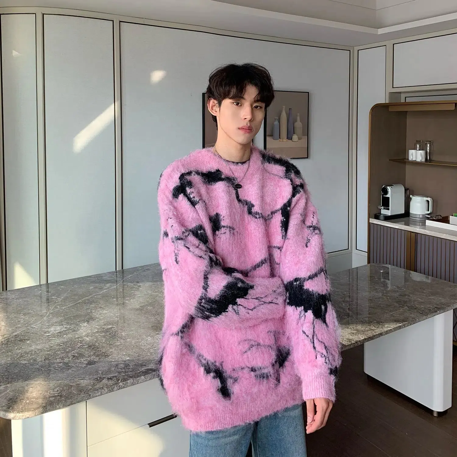 Maxct Jacquard Furry Crew Neck Sweater