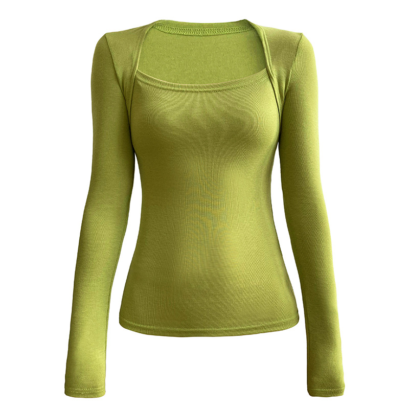 Maxct 2000s fashion Luxi French Style Long Sleeve Square Collar T-shirt Women's Slim Fit Slimming Fake Two-Piece Top Autumn Thin Bottoming Shirt 283