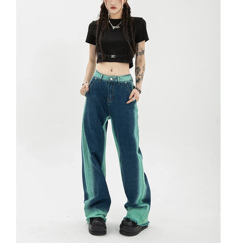 Baggy Jeans - High Waisted Gradient Color Maxct