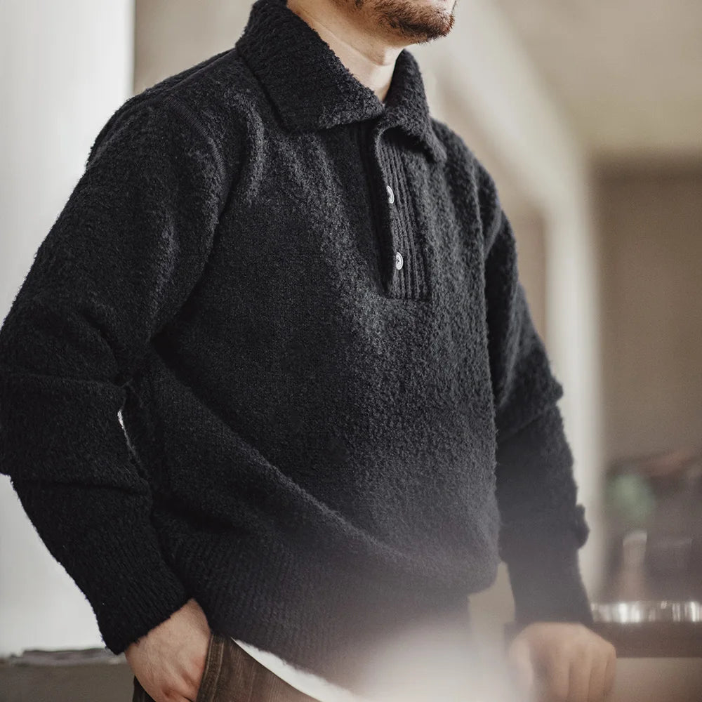 Maxct Boucle Knit Button Neck Sweater