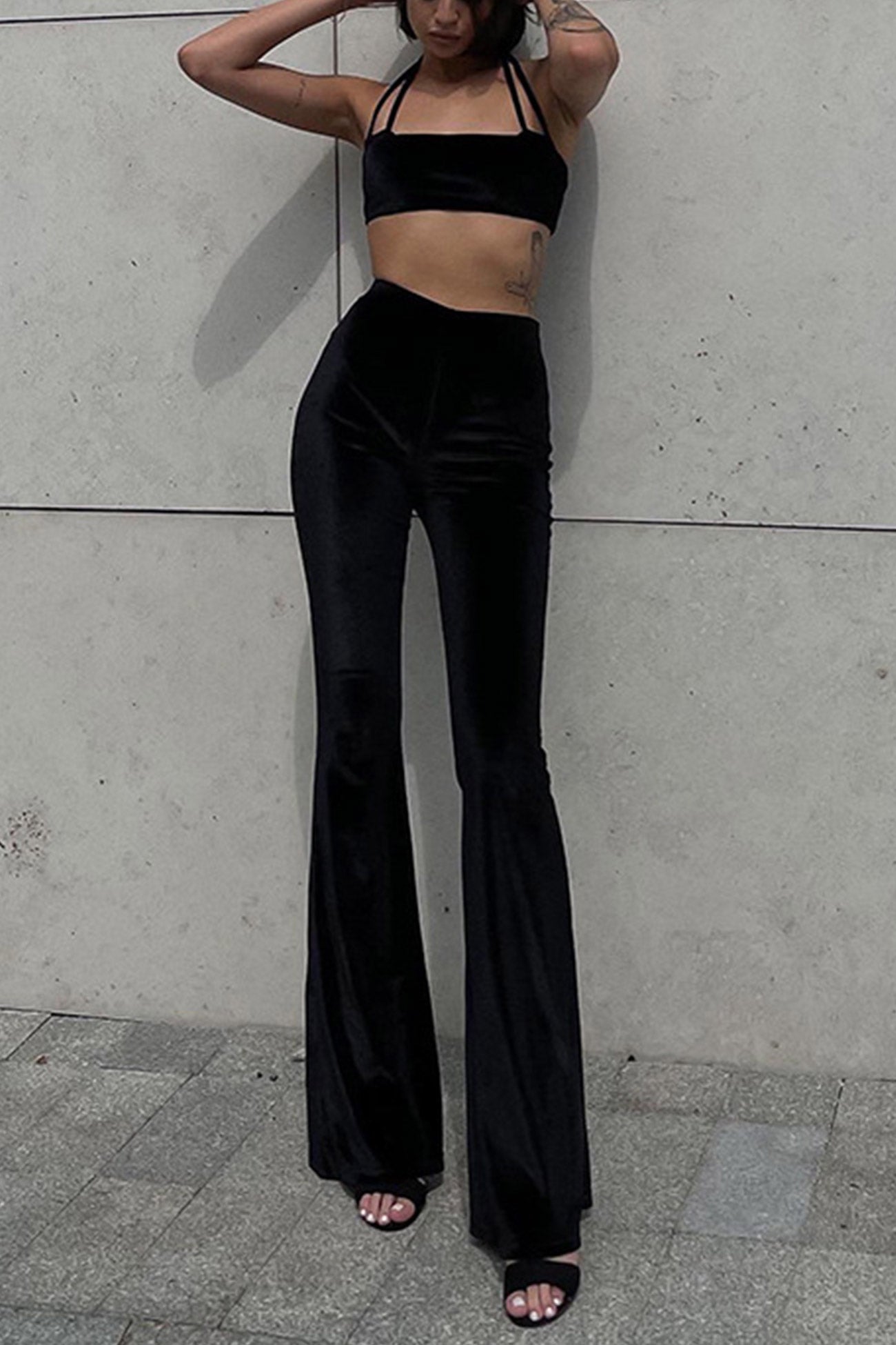 Maxct Velvet Tie-back Vest Hoodie Three-piece Pants Suits