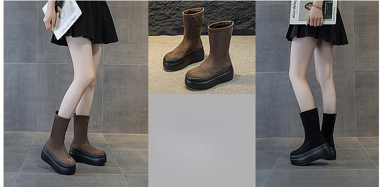 Women's 8cm Suede Leather Platform Boots - true deals club
