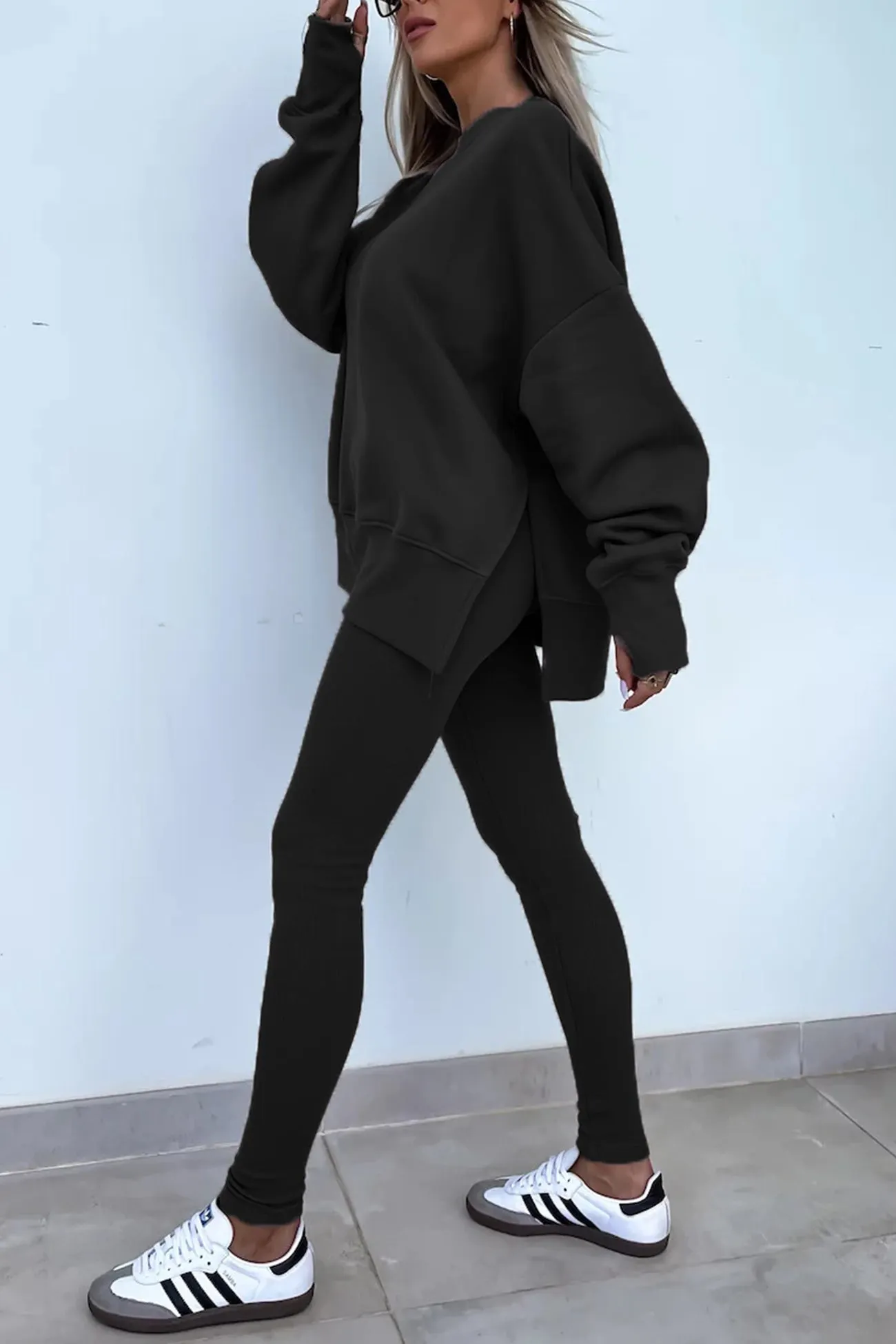 Maxct Crew Neck Slit Sweatshirt Legging Suits
