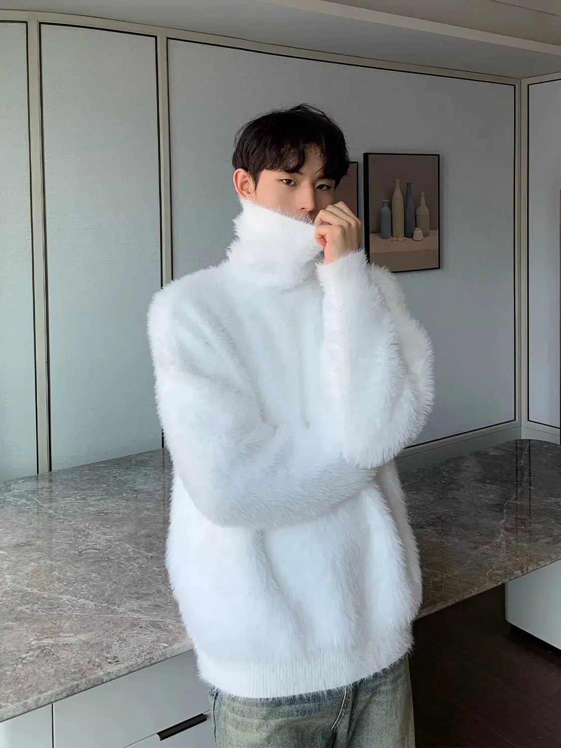 Maxct Furry Faux Mink Turtleneck Sweater