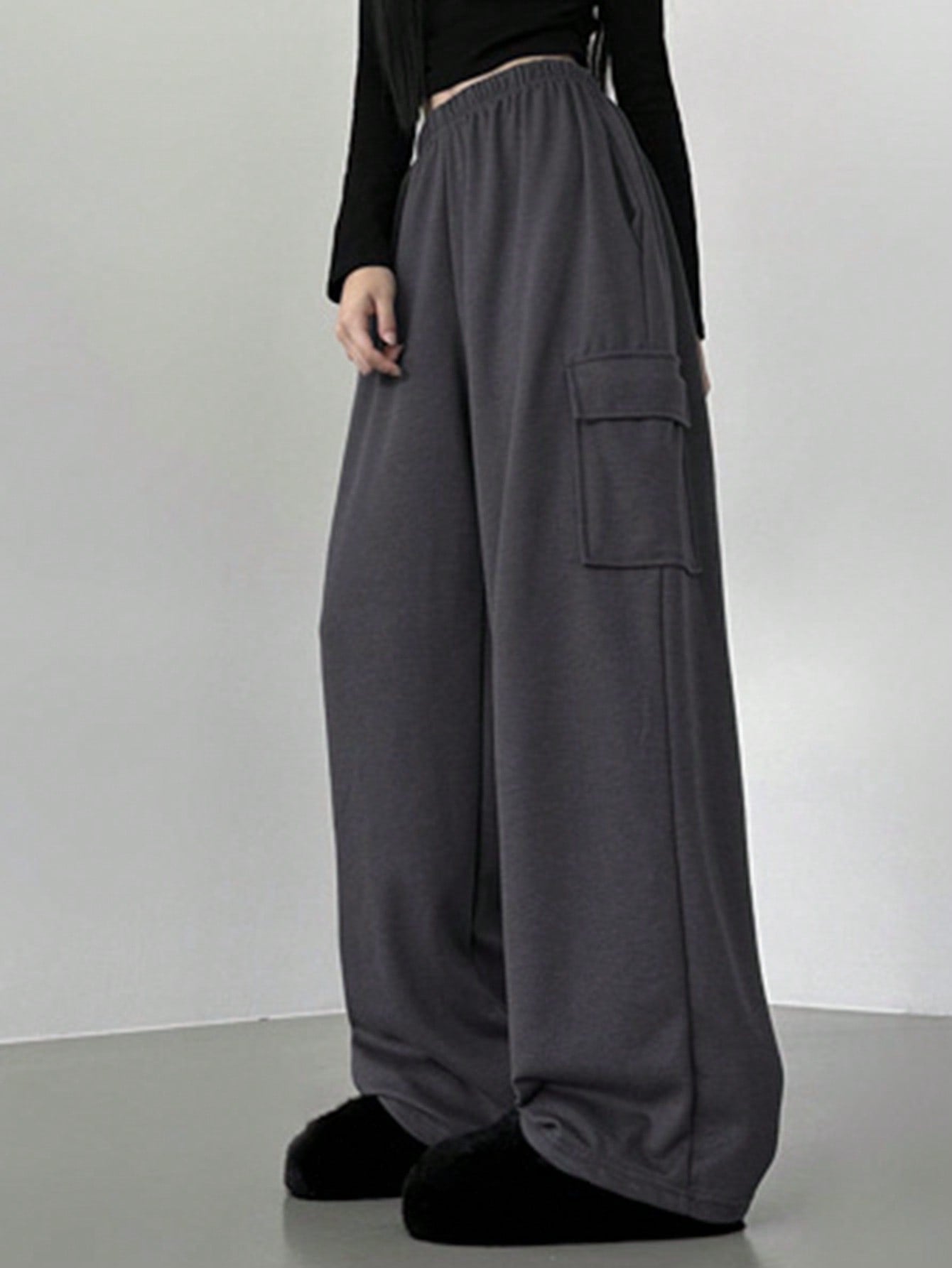 Maxct Leisure Solid Color Drawstring Sweatpants With Pockets, Loose Fit