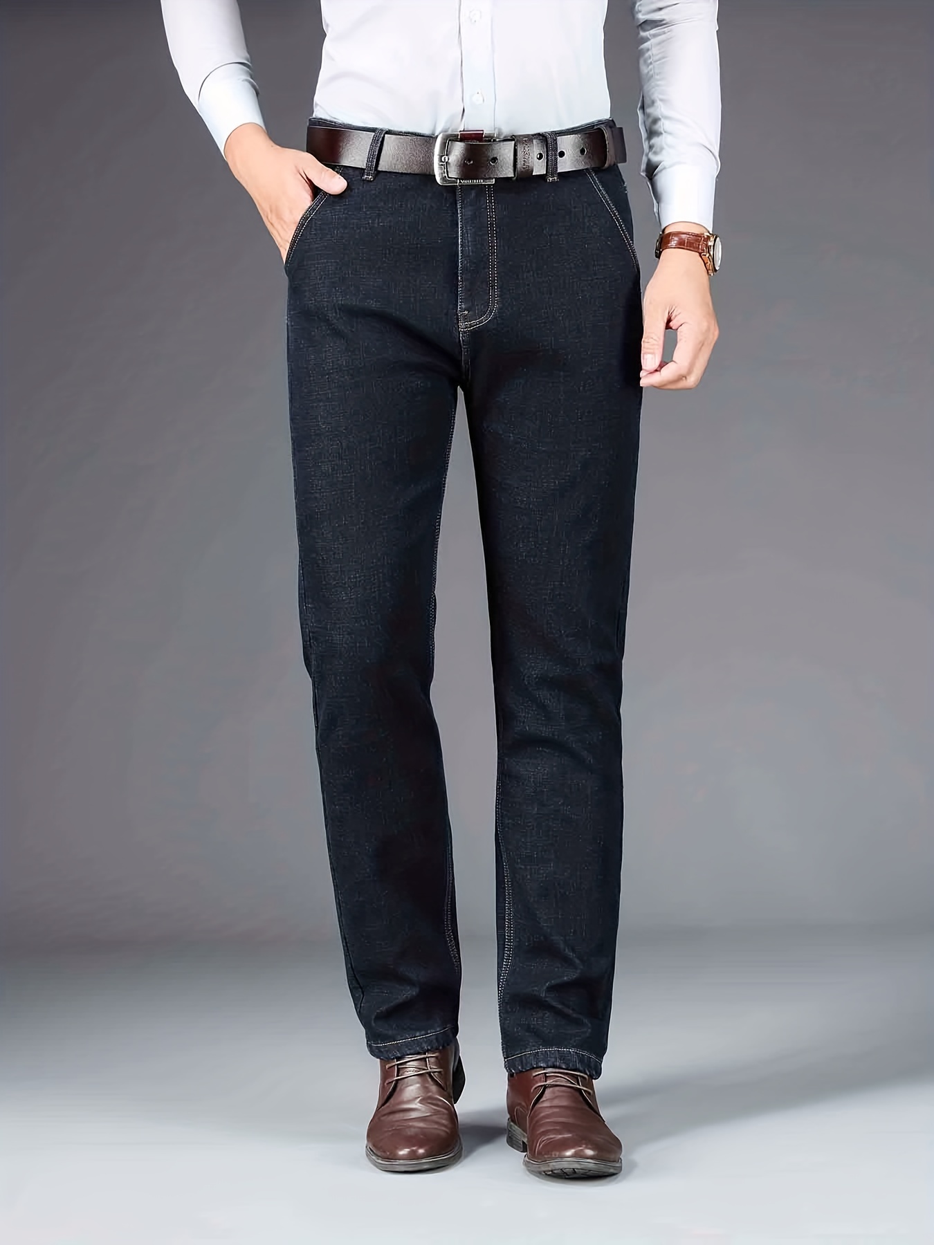 Chic Jeans For Business, Men's Semi-formal Stretch Dress Pants For All Seasons, Father's Gift
