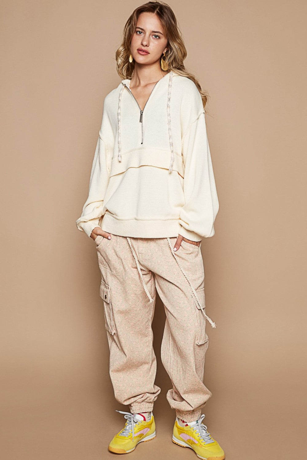 Maxct &POL Half Zip Drop Shoulder Hooded Sweater
