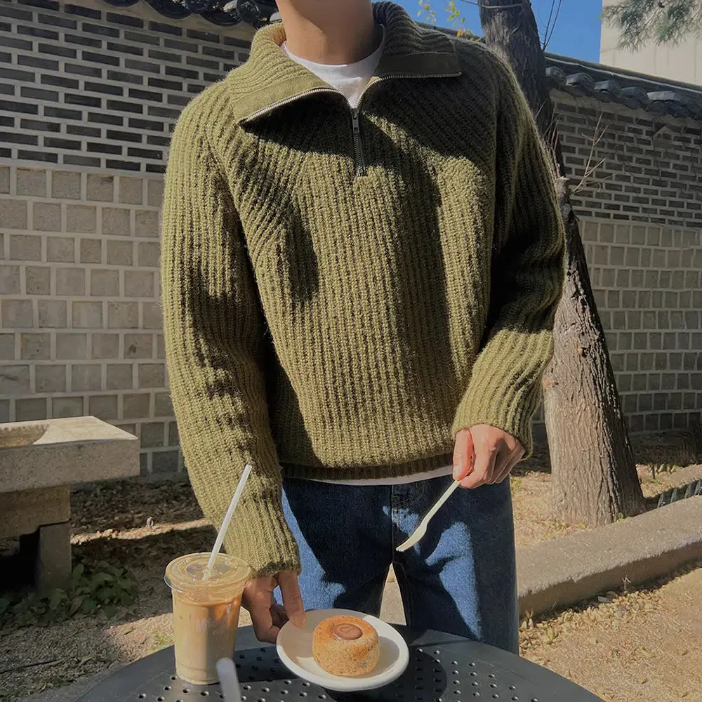 Maxct Turtleneck Half-zip Lapel Sweater