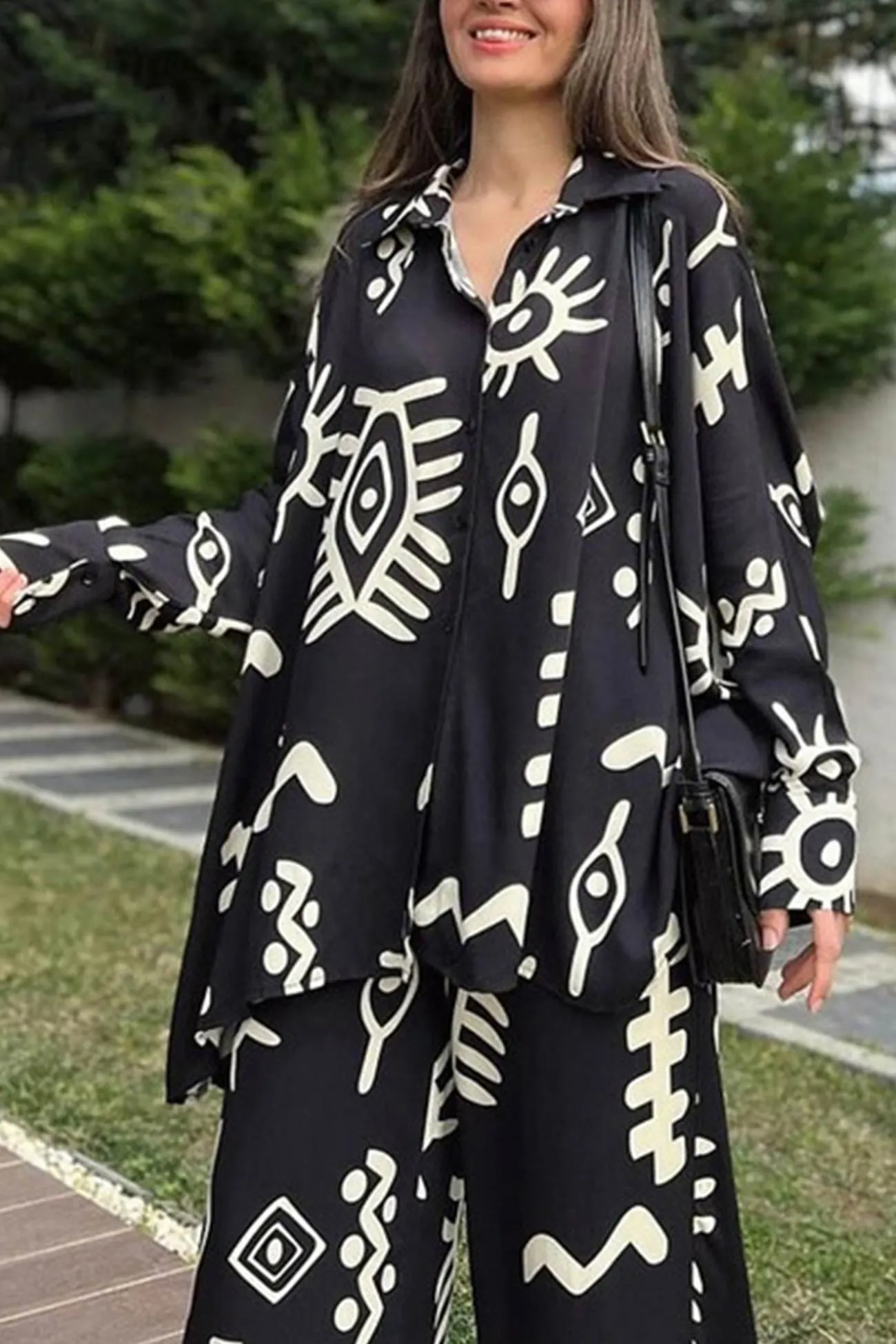 Maxct Printed Bat Sleeve Loose Shirt Suits